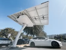 Electric car at a charging station